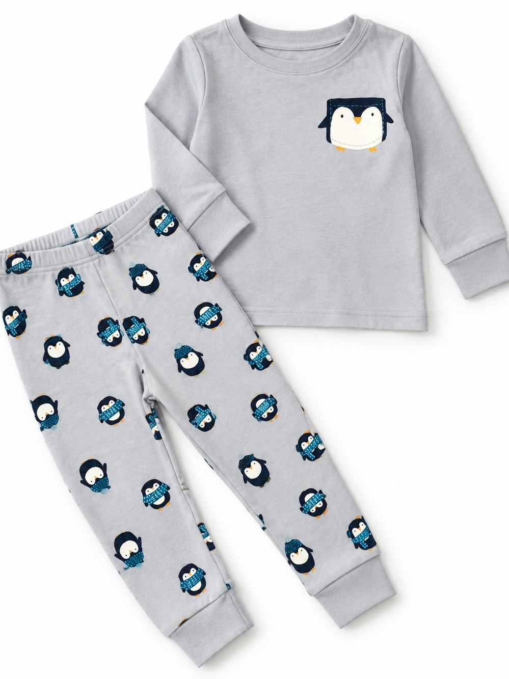 OLD NAVY Adorable Penguin 2-Piece Toddler Pajama Set Grey Long Sleeve PJs